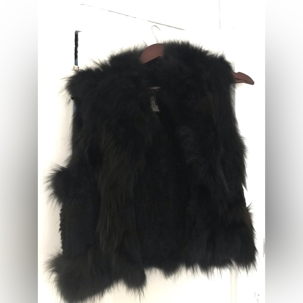 Elizabeth and James black fur vest